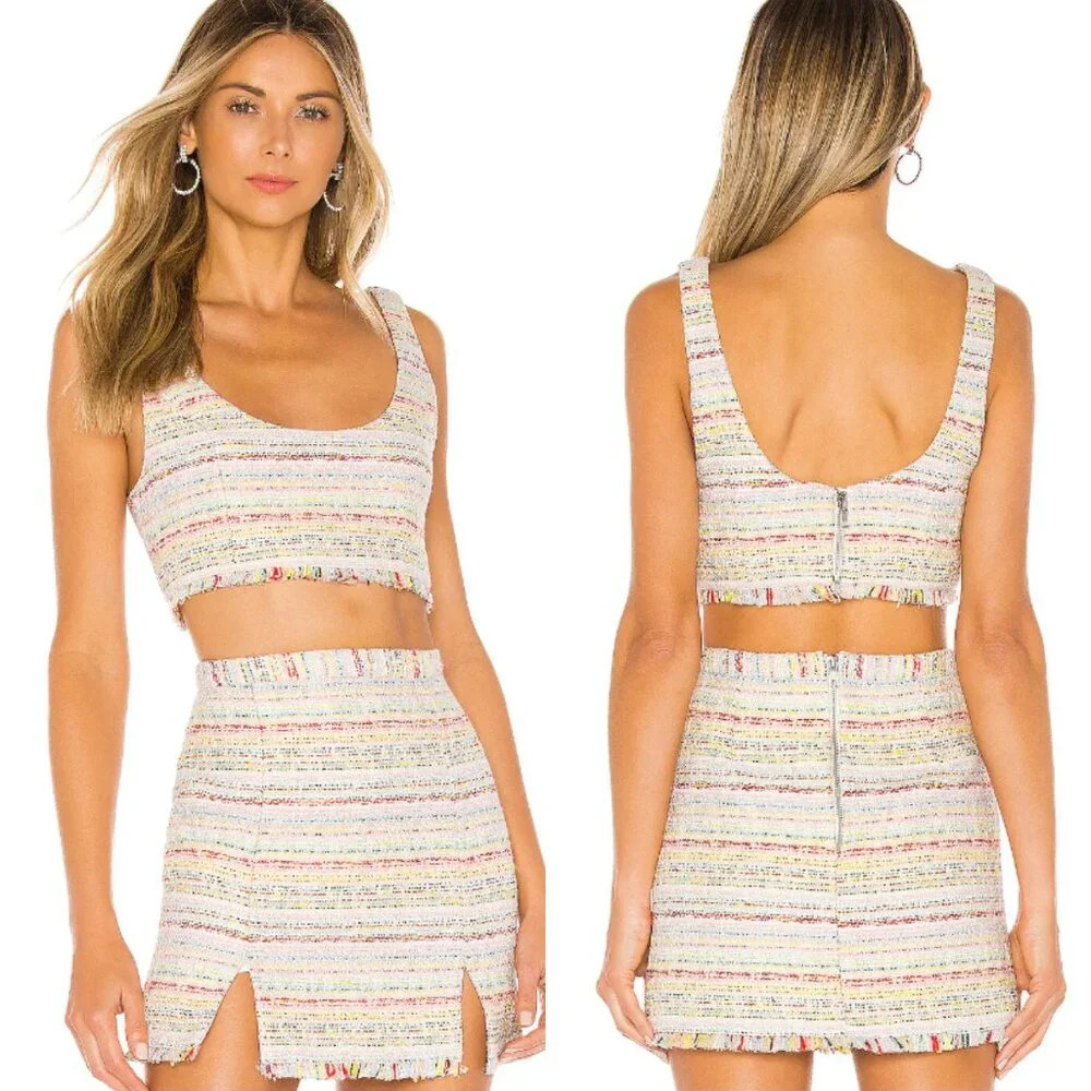 NBD Shawna Tweed Crop Top & Blair Mini Skirt Set in Pastel 27014